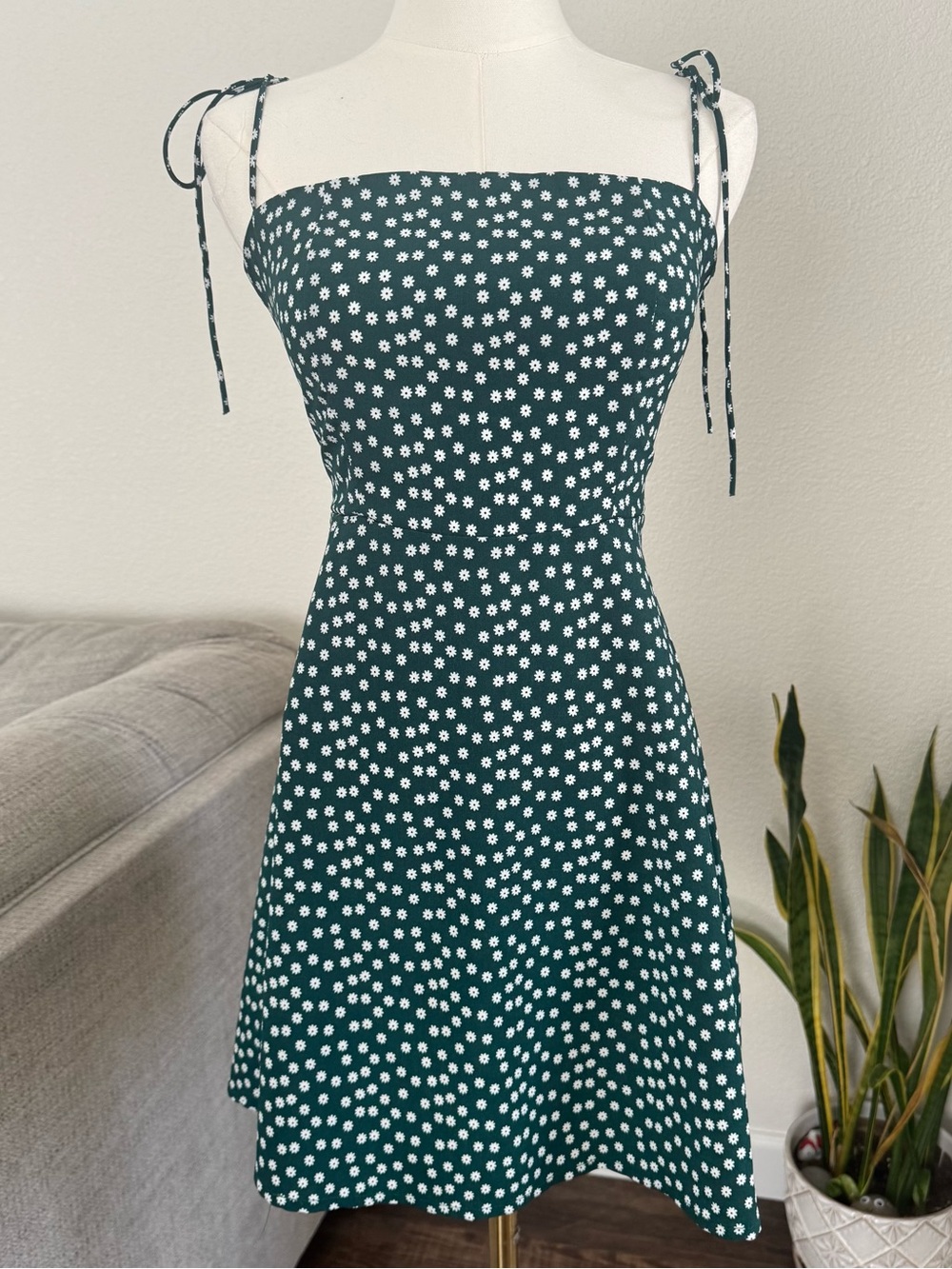 Green Dress Small Floral Cottagecore Sleeveless Fit Flare Mini Summer Sundress S